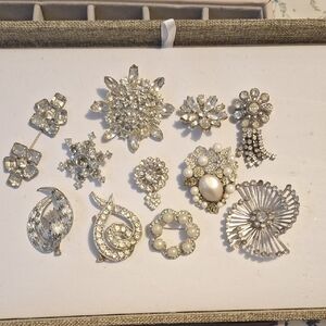Elegant Silver and Pearl Brooch Lot